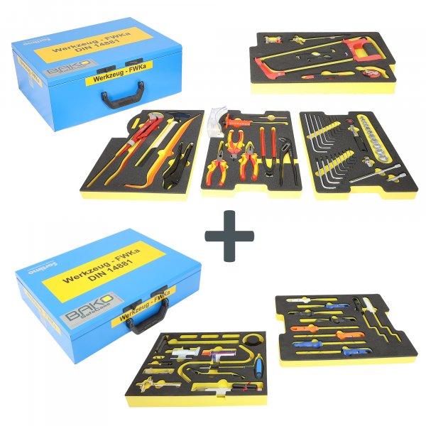 BAKO WORX hand tool set according to DIN 14881-FWKa, fully equipped in 2 Sortimo cases with foam inlays
