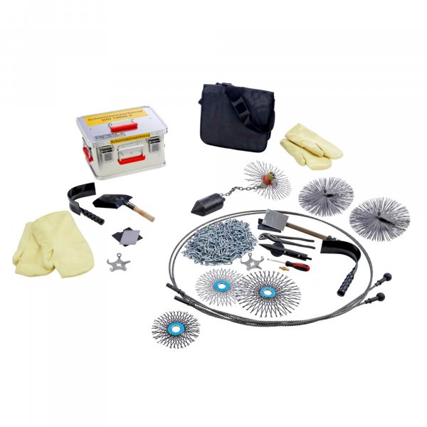 BAKO WORX tool case chimney cleaning according to DIN 14800-SSWK, fully equipped in a SafeCase with 30m chain and tool bag for "cleaning bottom"